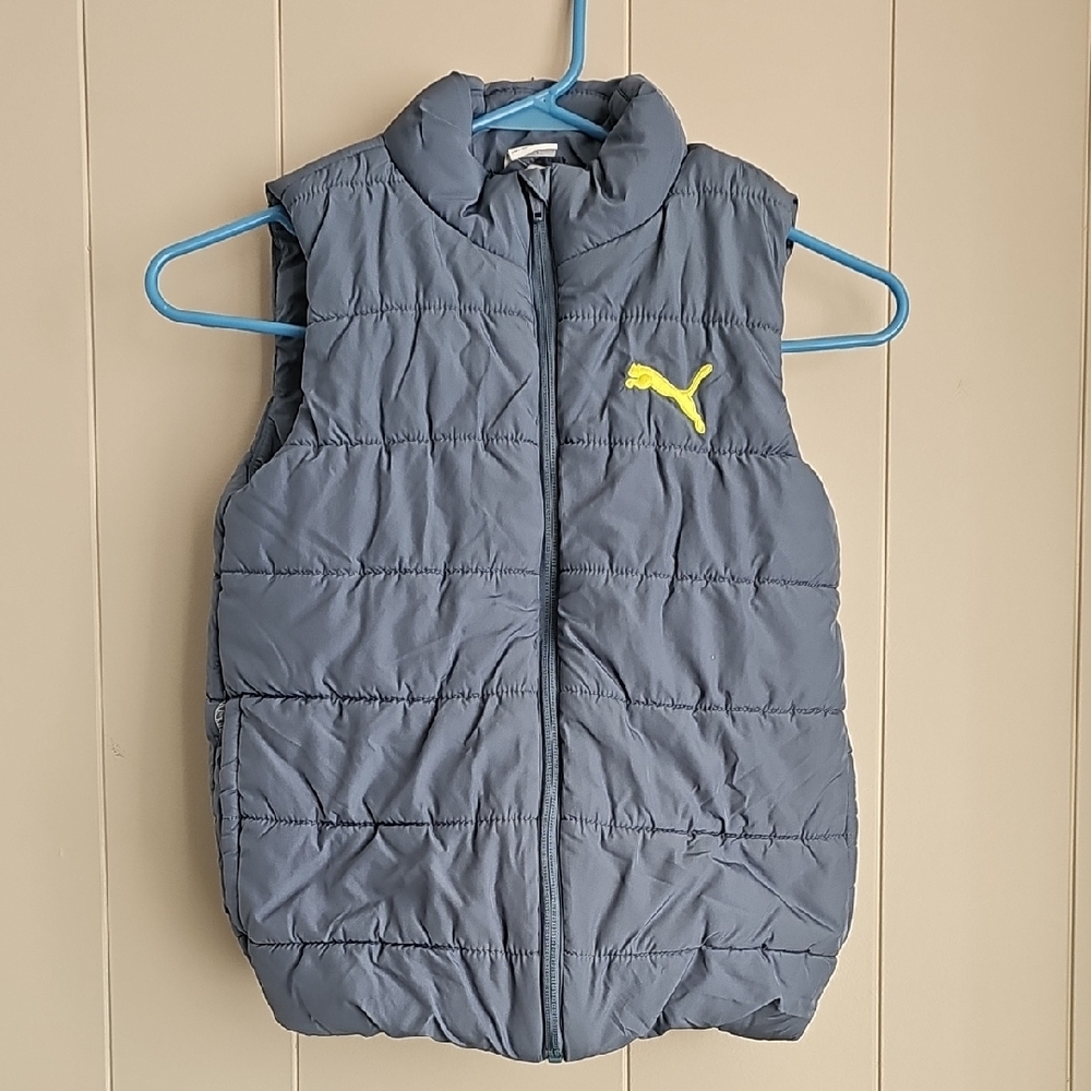 Puma Charcoal Puffer Vest with Neon Logo‎